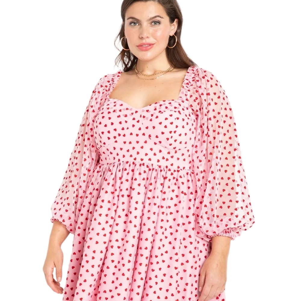 Eloquii pink and red heart textured mini dress Women's Plus Size 20 Fit & Flare - Picture 4 of 13
